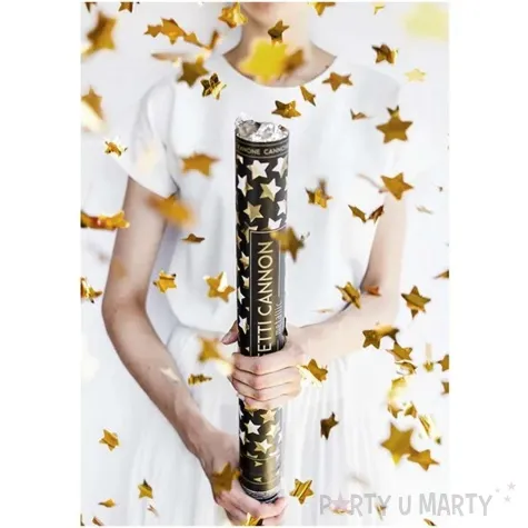 tuba strzelajaca konfetti gwiazdki zloty partydeco 40 cm