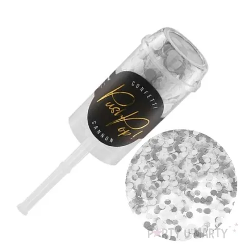 tuba strzelajaca konfetti kolka push pop srebrny partydeco 18 cm
