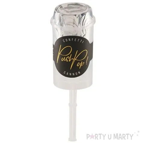 tuba strzelajaca konfetti kolka push pop srebrny partydeco 18 cm