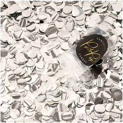 tuba strzelajaca konfetti kolka push pop srebrny partydeco 18 cm