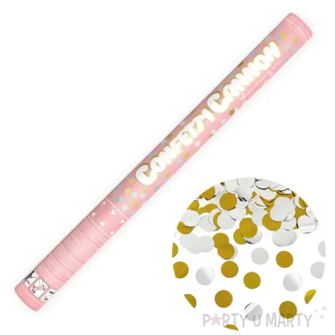 tuba strzelajaca konfetti kolka srebrno zloty partydeco 60 cm