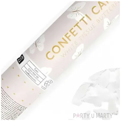 tuba strzelajaca konfetti motylki bialy partydeco 20 cm
