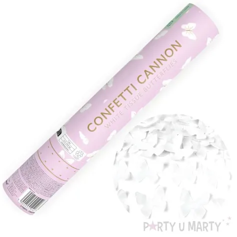 tuba strzelajaca konfetti motylki bialy partydeco 28 cm