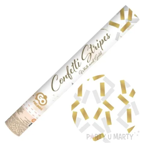 tuba strzelajaca konfetti paski bialo zloty godan 40 cm