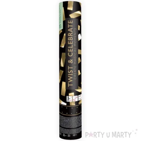 tuba strzelajaca konfetti paski zloty partydeco 28 cm