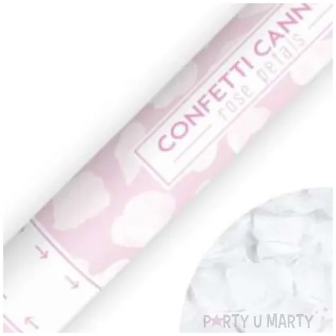 tuba strzelajaca konfetti platki roz bialy partydeco 40 cm