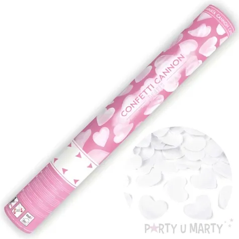 tuba strzelajaca konfetti serca bialy partydeco 40 cm