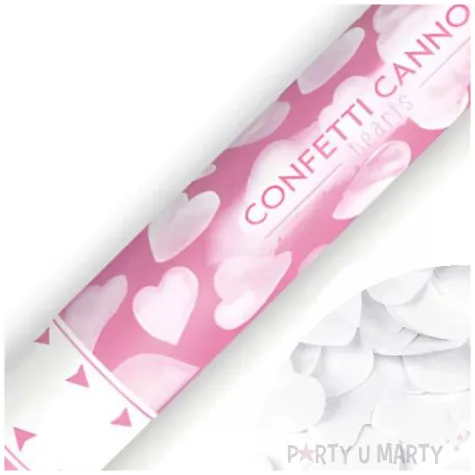 tuba strzelajaca konfetti serca bialy partydeco 40 cm