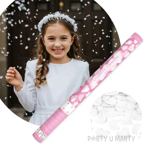 tuba strzelajaca konfetti serca bialy partydeco 60 cm