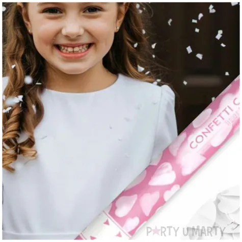 tuba strzelajaca konfetti serca bialy partydeco 60 cm