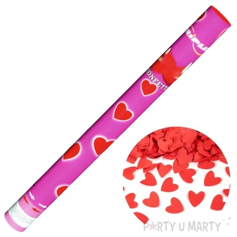 tuba strzelajaca konfetti serca czerwony triplex 60 cm