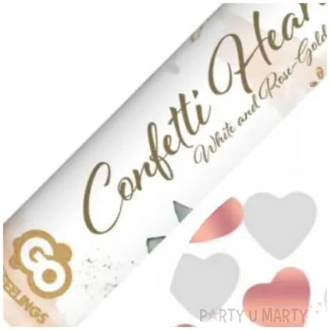 tuba strzelajaca konfetti serca rose gold bialy godan 30 cm