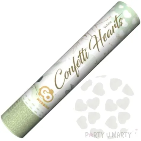 tuba strzelajaca konfetti serduszka biale godan 30 cm