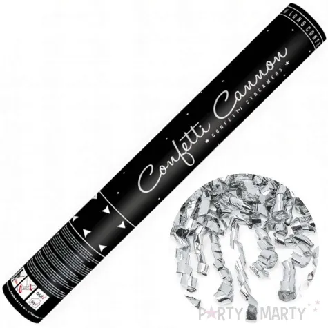 tuba strzelajaca konfetti serpentyny srebrny partydeco 40 cm