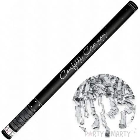 tuba strzelajaca konfetti serpentyny srebrny partydeco 80 cm