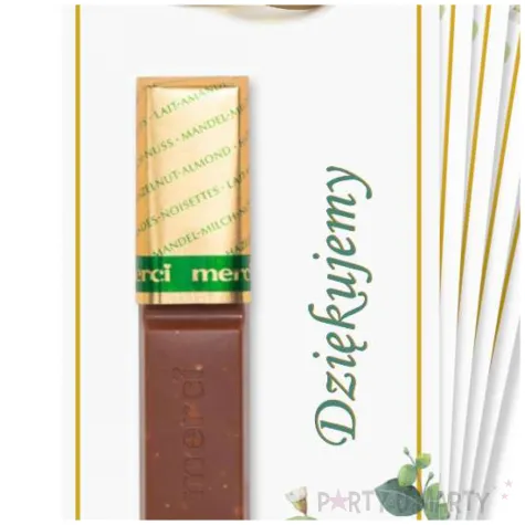 upominek dla gosci weselnych bileciki na czekoladki merci podziekowania slub 5 szt