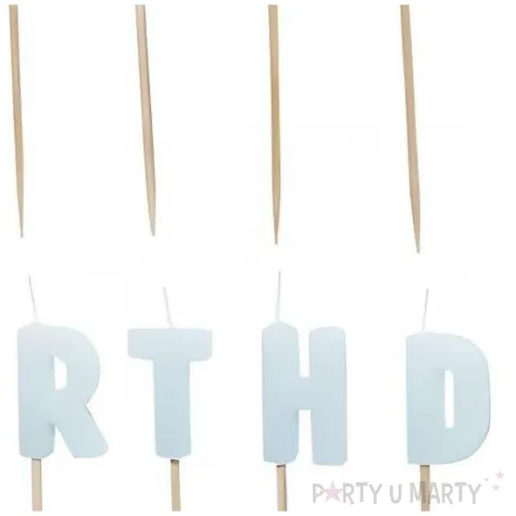 urodzinowe swieczki na tort napis happy birthday blekitne pastelowe 13 szt