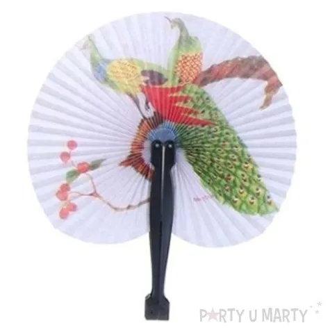 wachlarz papierowy paw zielony bialy 21 x 23 cm