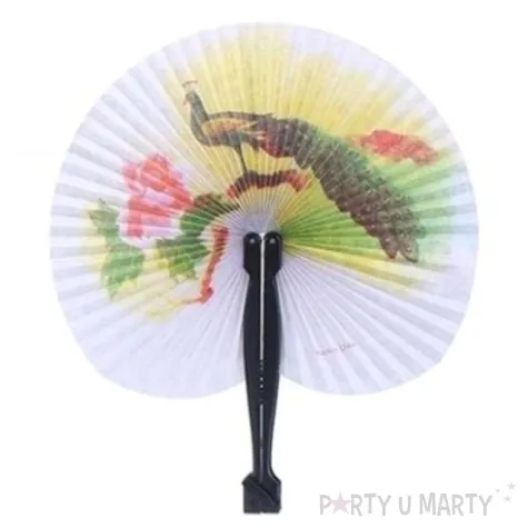 wachlarz papierowy paw zolty bialy 21 x 23 cm