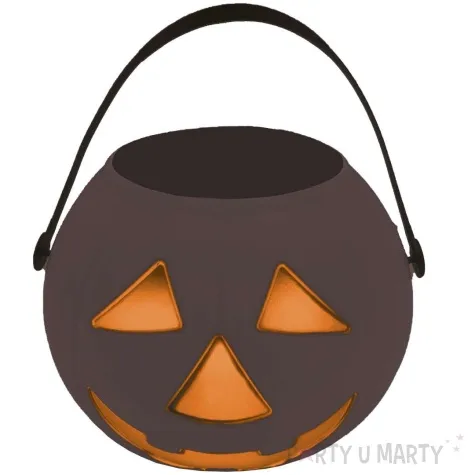 wiaderko na cukierki dynia z usmiechem czarny guirca 15 cm