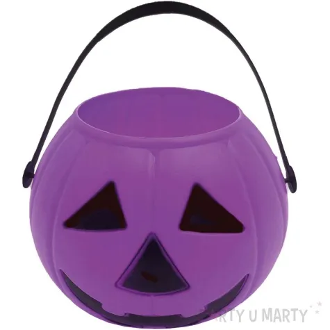 wiaderko na cukierki dynia z usmiechem fioletowa guirca 15 cm
