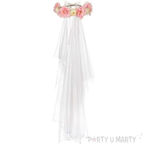 wianek z welonem kwiaty rozowy partydeco