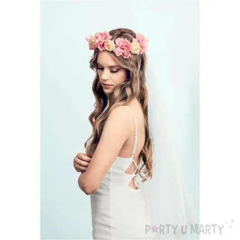 wianek z welonem kwiaty rozowy partydeco