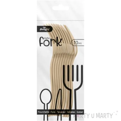 widelce plastikowe dlugie zloto antyczne partypal 10 szt