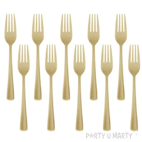 widelce plastikowe dlugie zloto antyczne partypal 10 szt