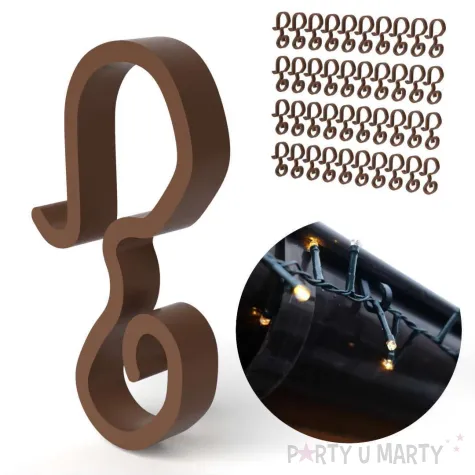 wieszak haczyki na rynne do lampek choinkowych brazowy 40 szt