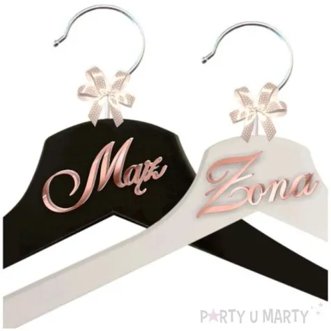 wieszaki slubne maz i zona rose gold bialy czarny 2 szt