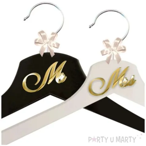 wieszaki slubne mr i mrs zlote lustro bialy czarny 2 szt