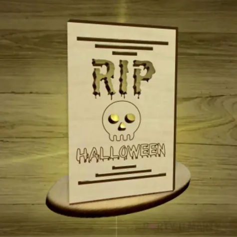 witrazyk drewniany halloween rip czaszka 10 cm