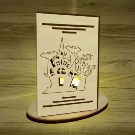 witrazyk drewniany halloween zamek duchow 10 cm