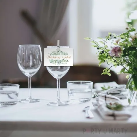 wizytowka na stol podziekowanie eukaliptus beauty z klamerka 10 szt