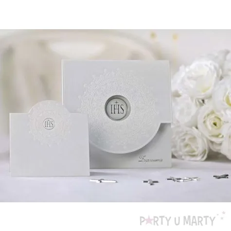 wizytowki na stol i komunia bialo srebrne 10 szt