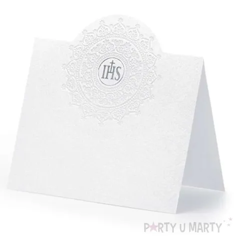 wizytowki na stol i komunia bialo srebrne 10 szt