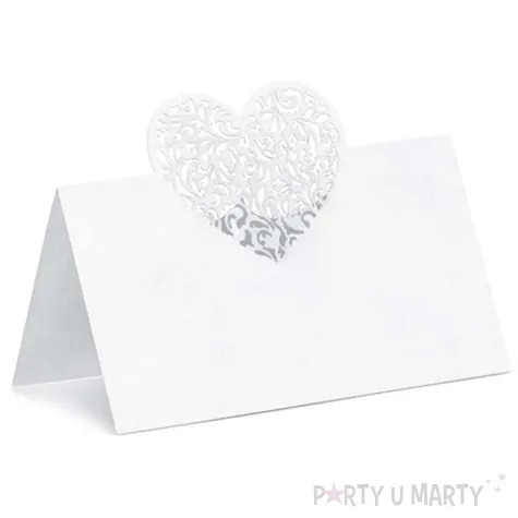 wizytowki na stol serce bialy partydeco 10 szt