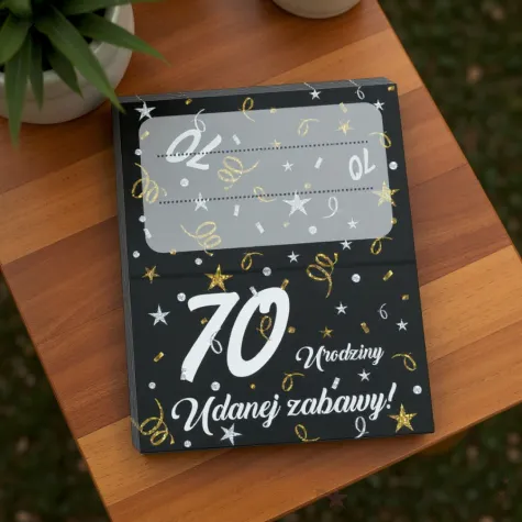 wizytowki na stol winietki dekoracja na 70 urodziny glamour birthday czarny 10 szt