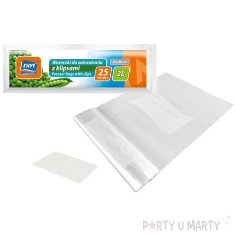 woreczki do zamrazania zywnosci z klipsami ravi 2l 25 szt