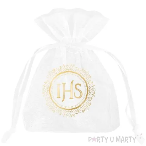 woreczki z organzy komunia swieta ihs bialy partypal 9 5x14 5 cm 10 szt