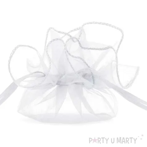 woreczki z organzy sciagane okragle biale partydeco 25 cm 10 szt