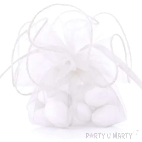 woreczki z organzy sciagane okragle biale partydeco 26 cm 20 szt