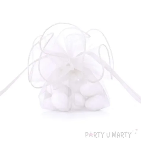 woreczki z organzy sciagane okragle biale partydeco 26 cm 20 szt