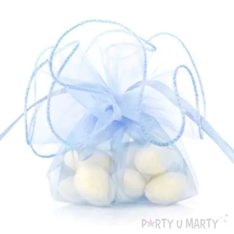 woreczki z organzy sciagane okragle blekitne partydeco 26 cm 20 szt