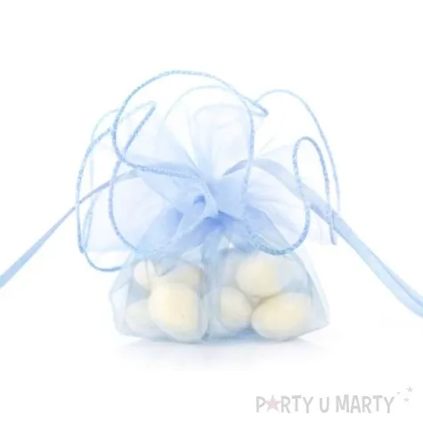 woreczki z organzy sciagane okragle blekitne partydeco 26 cm 20 szt