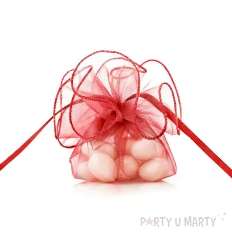 woreczki z organzy sciagane okragle czerwone partydeco 26 cm 20 szt
