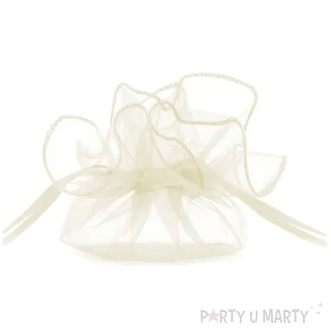 woreczki z organzy sciagane okragle kremowe partydeco 25 cm 10 szt