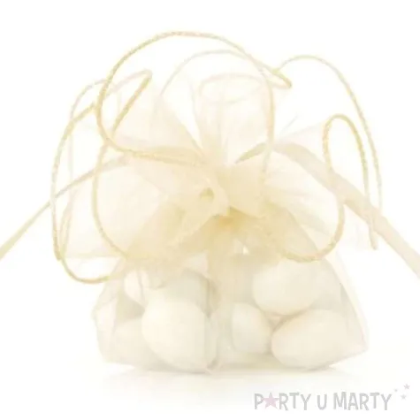 woreczki z organzy sciagane okragle kremowe partydeco 26 cm 20 szt
