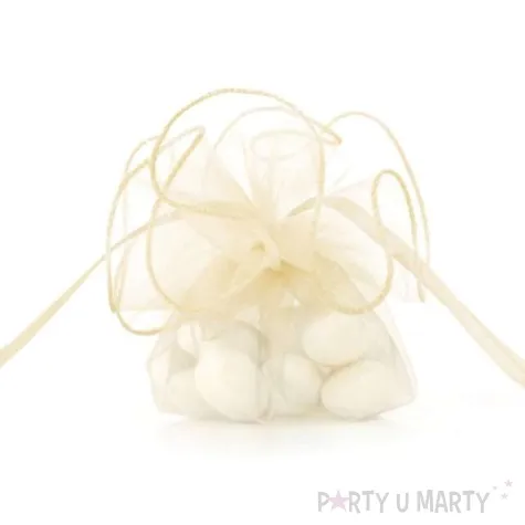 woreczki z organzy sciagane okragle kremowe partydeco 26 cm 20 szt